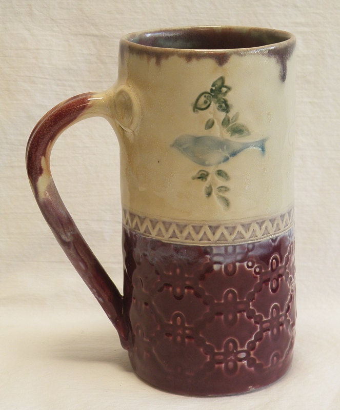 Stoneware blue bird 20oz coffee mug ceramic 20C091