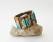 Walnut Wood Bracelet Geometric Bracelet Jewelry Hand Painted Mint Green Bracelet