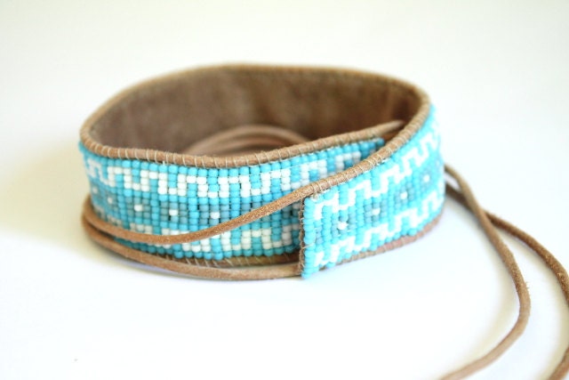 tribal loom woven head band shades of blue