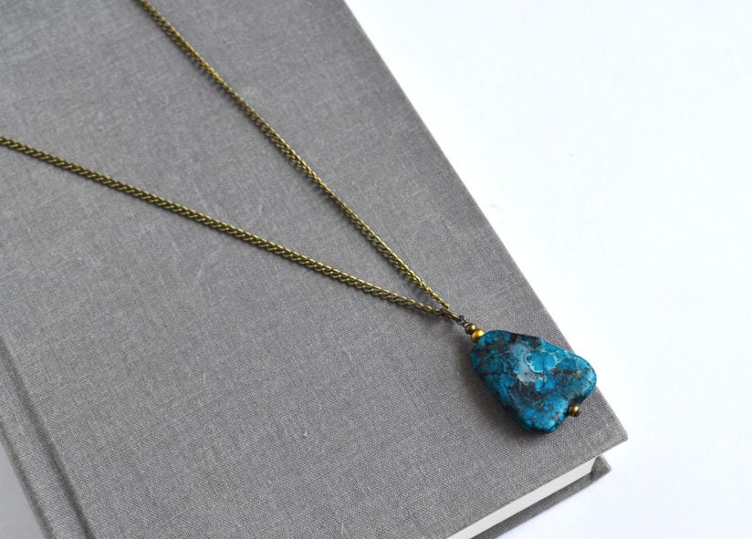 Turquoise Necklace, Ocean Blue Turquoise Necklace, Gold and Blue Stone Jewellery, Tribal Necklace