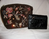 Vintage Brown Velvet Make up Bag and Black Patent Wallet BOTH Only 5 USD