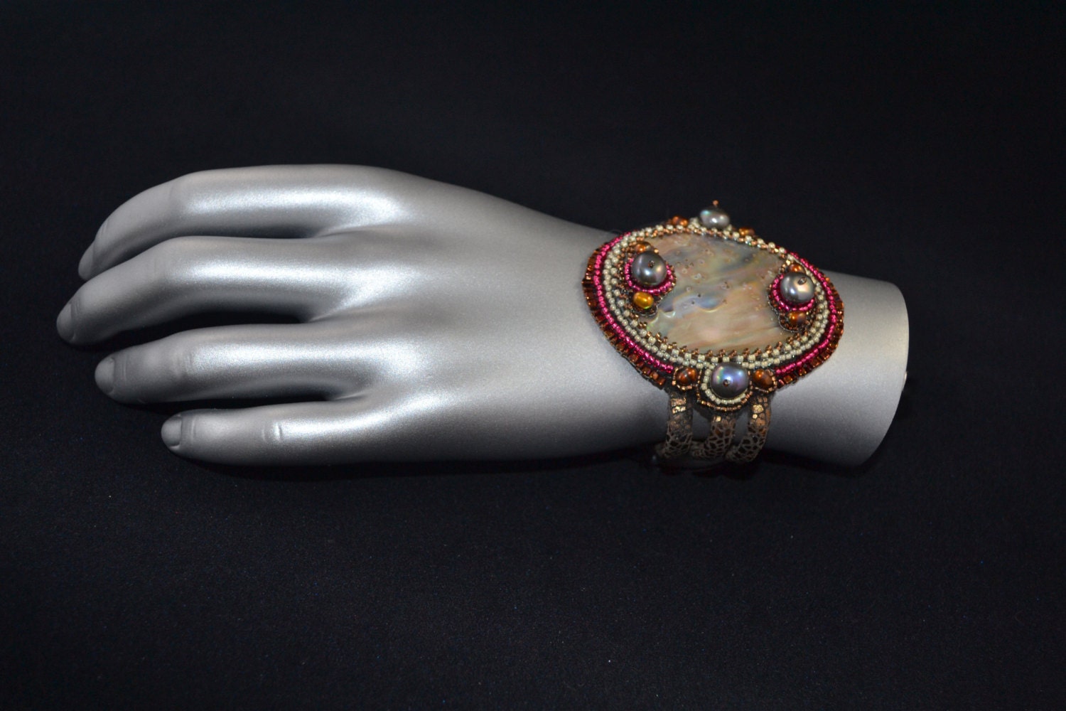 Miss Moody Bead Embroidery Bracelet- mother of pearl bead embroidered bracelet