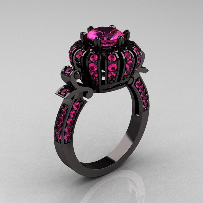 Classic Yeva 14K Black Gold 1.0 CT Pink Sapphire Crown Solitaire Bridal Ring Y303H-14KBGPS