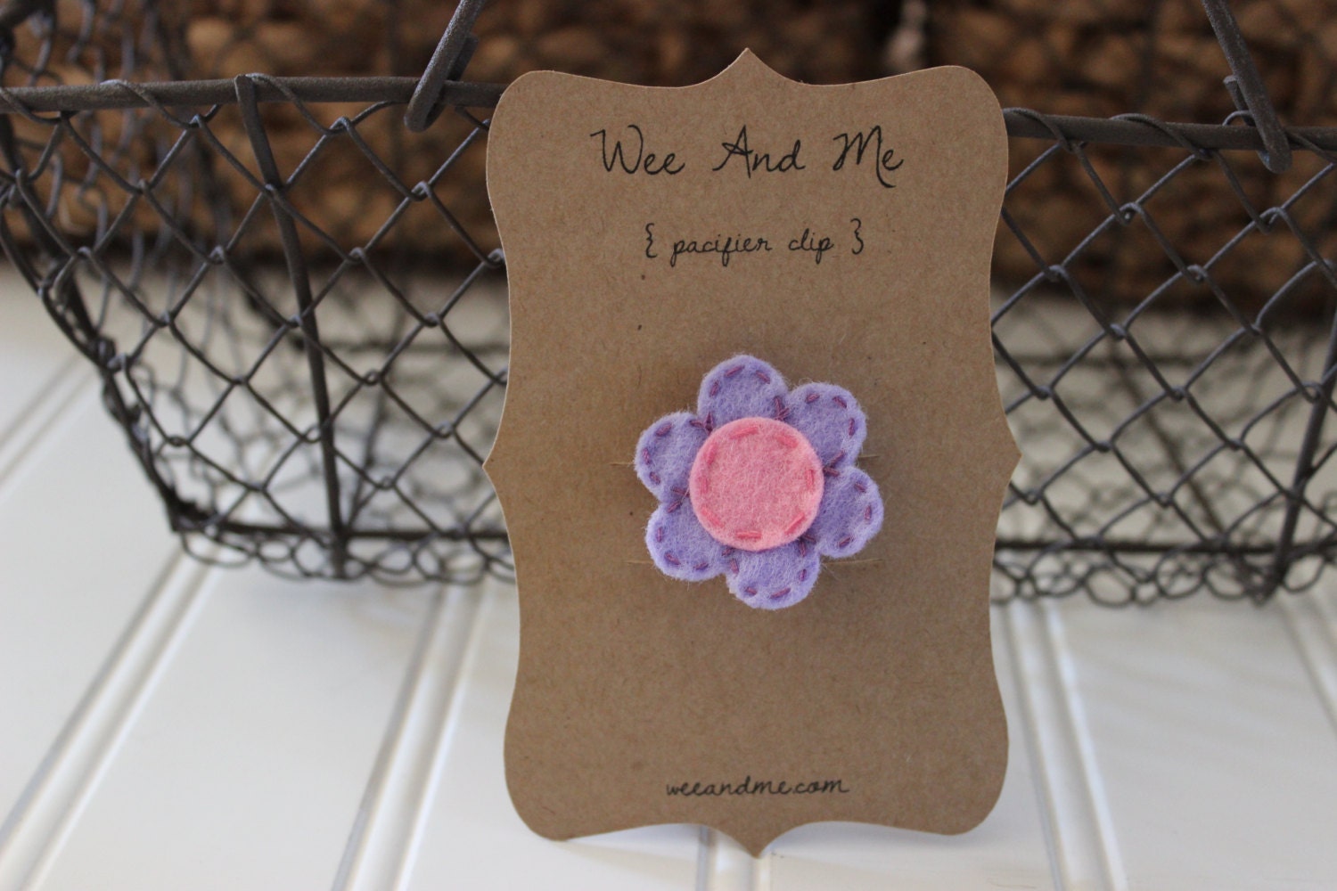 Purple & Pink Flower - Felt Pacifier Clip - Handmade Baby Accessories by Wee and Me