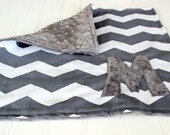 Custom Initial Chevron Lovey Baby Blanket - Gray Minky Security Blanket - by Wee and Me
