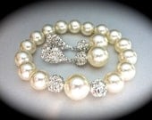 Pearl bracelet and earring set - Ivory/cream - Crystal Rhinestones - Elegant - Brides set - Bridal jewelry - Bridesmaids - Prom -