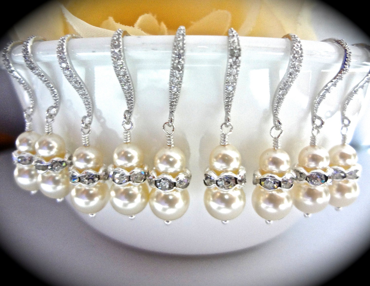 Pearl Earrings - Ivory or White - Crystal Rhinestones - Sterling silver - Bridal Jewelry - Formal - Classic Beauty - Bridesmaids - Gifts