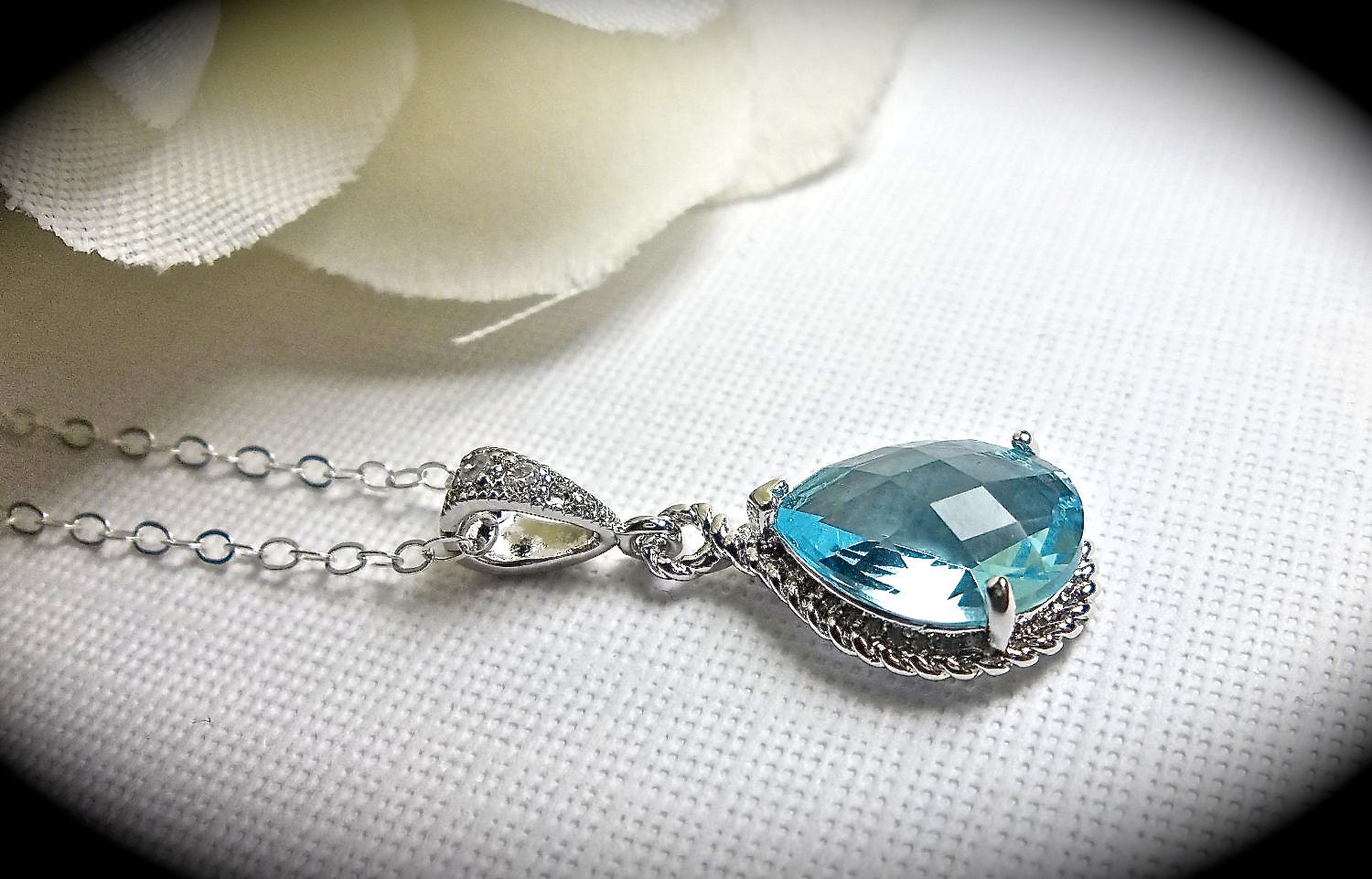 Aquamarine necklace - Sterlings Silver - Bridal Jewelry - March Birthstone - Bridesmaids - gift -