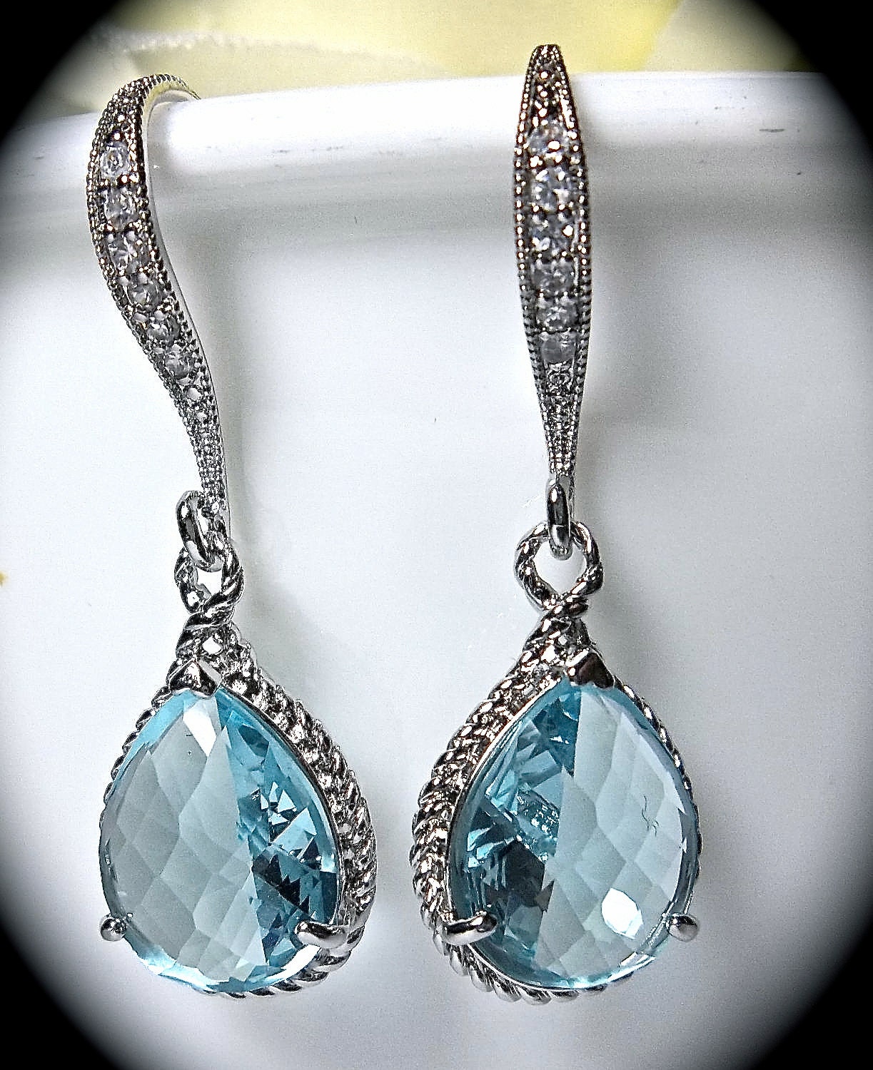 Aquamarine - Earrings - Blue - Czech glass - Teardrop Earrings - Sterling Silver - Bridal jewelry - Bridesmaids - march birthstone - gift -