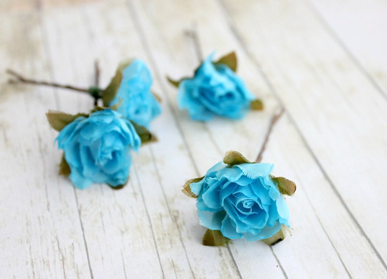 Turquoise Flower Hair Pins. Woodland, Summer, Spring. Bridal. Weddings. Flower Hair Clip. Hair Accessories. Set of 3