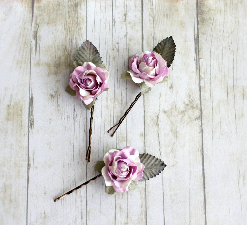 Lavender and White Flower Hair Pins. Bridesmaids, Bridal, Whimsical, Summer, Spring, Weddings. Hair Clip, Bridal,Hair Accessories, Floral,