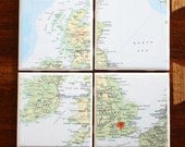Vintage Map Coasters, Ceramic Tile, Set of 4