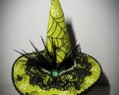 Dollhouse Miniature Witch Hat  Lime Green with Black Trim