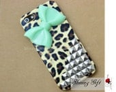 IPHONE 5 Case, Iphone5 Case, Leopard Decal iPhone 5 Hard Case with cute bow, cheetah iphone 5 case