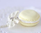 Lemon Vanilla French Macaron Necklace, Polymer Clay, Silver plated Necklace, Pink Island