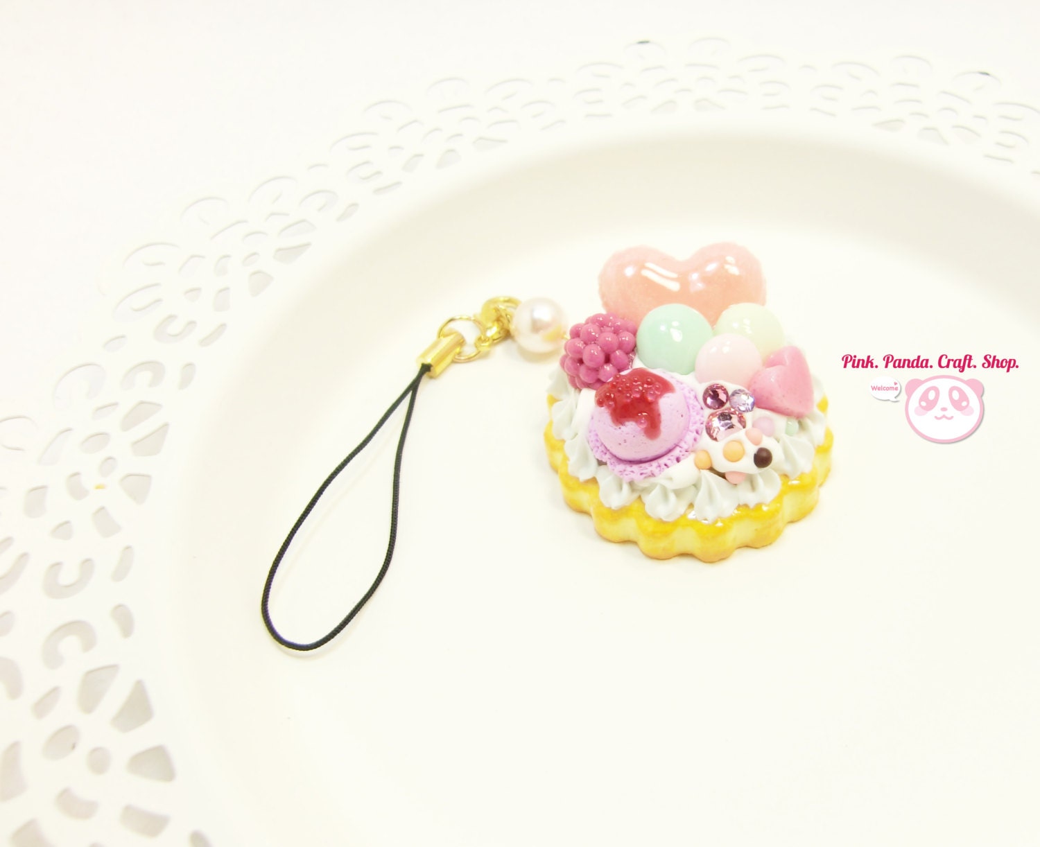Creamy sweet colorful polymer clay cookie phone charm