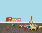Colorful Trains Toy Set Kids Boy Girl Bedroom Childrens Vinyl Wall Decal Home Decor Graphic Design Image Peel & Stick Sticker 30x8 larg479