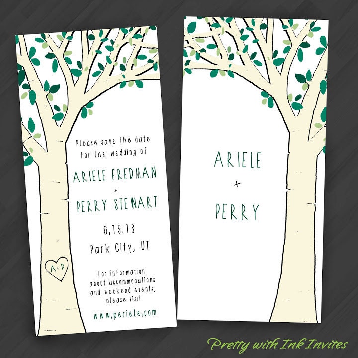 Sketch Forest Tree Invitations for SavetheDates/Shower/Engagement/Wedding/Your Special Event (Shown in Green/Cream/Black/White)