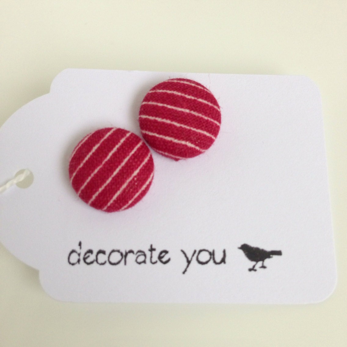 Red White Stripe Fabric Earrings