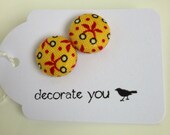 Red and Yellow Floral Fabric Earrings