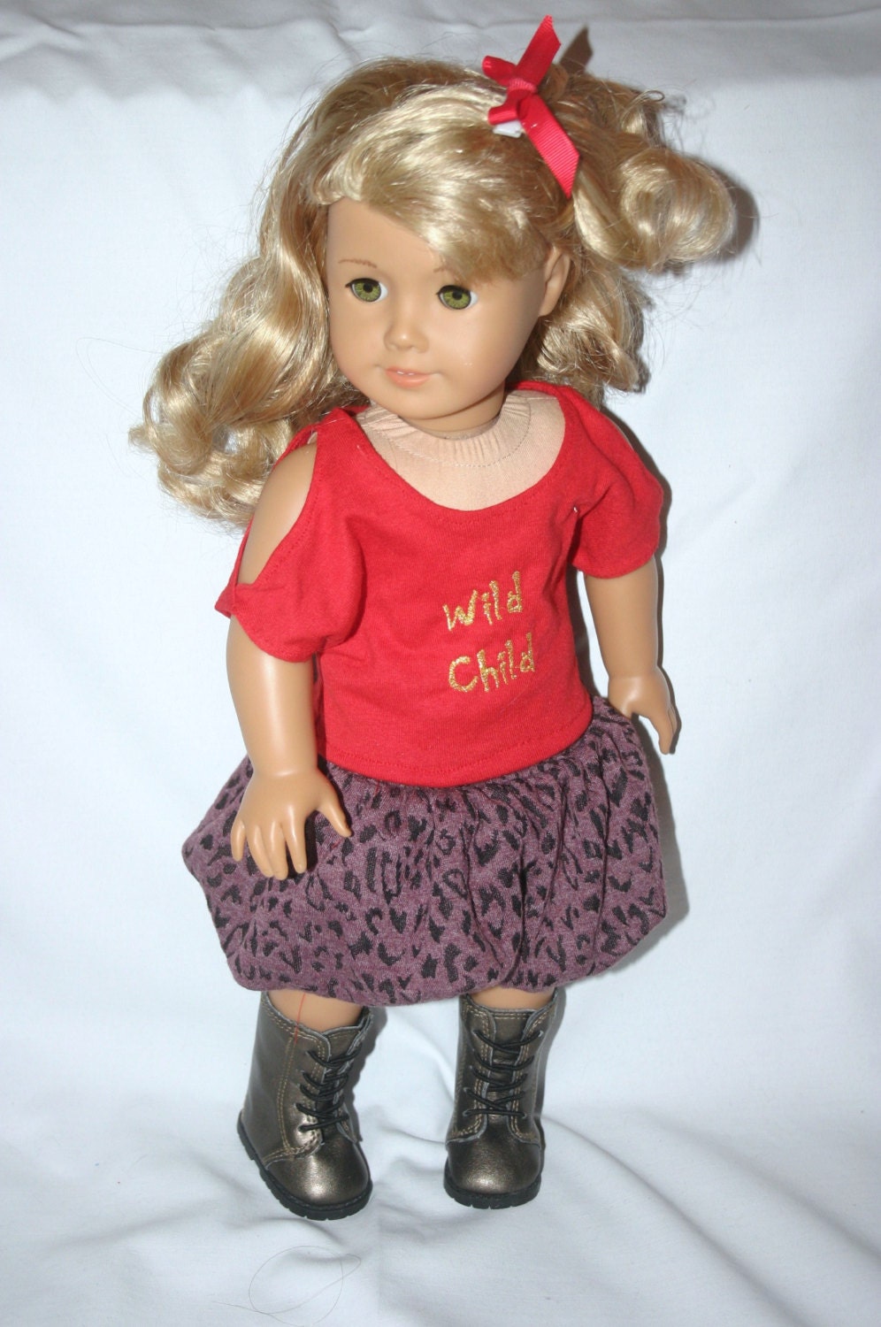 Wild Child outfit for your 18 inch american girl or similar doll skirt, t-shirt, hairbow