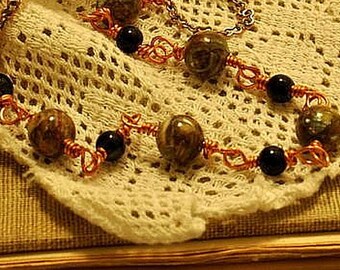 Wire Wrapped Shell and Copper Necklace N13