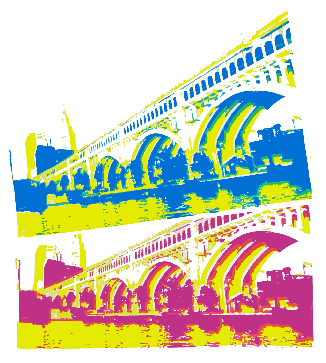 Detroit-Superior Bridge (CMYK Variations, 2-Layers) - Screen Print (on white Bristol) 11'' x 14''