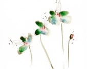 Emerald Green Flowers Original Watercolor Painting 8x10 summer coral red teal gift for her - DUEALBERI Emerald Green Flowers Original Watercolor Painting 8x10 summer coral red teal gift for her - DUEALBERI