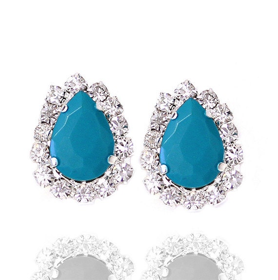 Turquoise Crystal Teardrop Stud