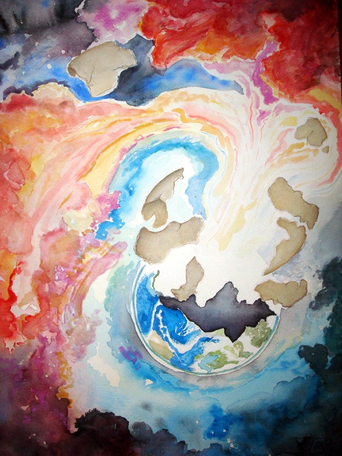 Large Original Watercolor: New Earth