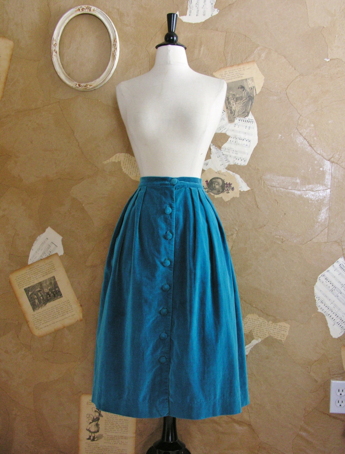 Vintage 1940s Up Teal Dawn Skirt