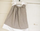 Newborn to 24 Months- Linen and Satin Pillowcase Dress- Flower girl dress- Special Occasion Dress