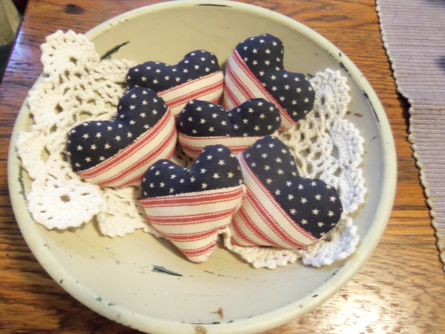 Prmitive bowl fillers ornies tucks Summer American heart flags set of 6 SFCOFG