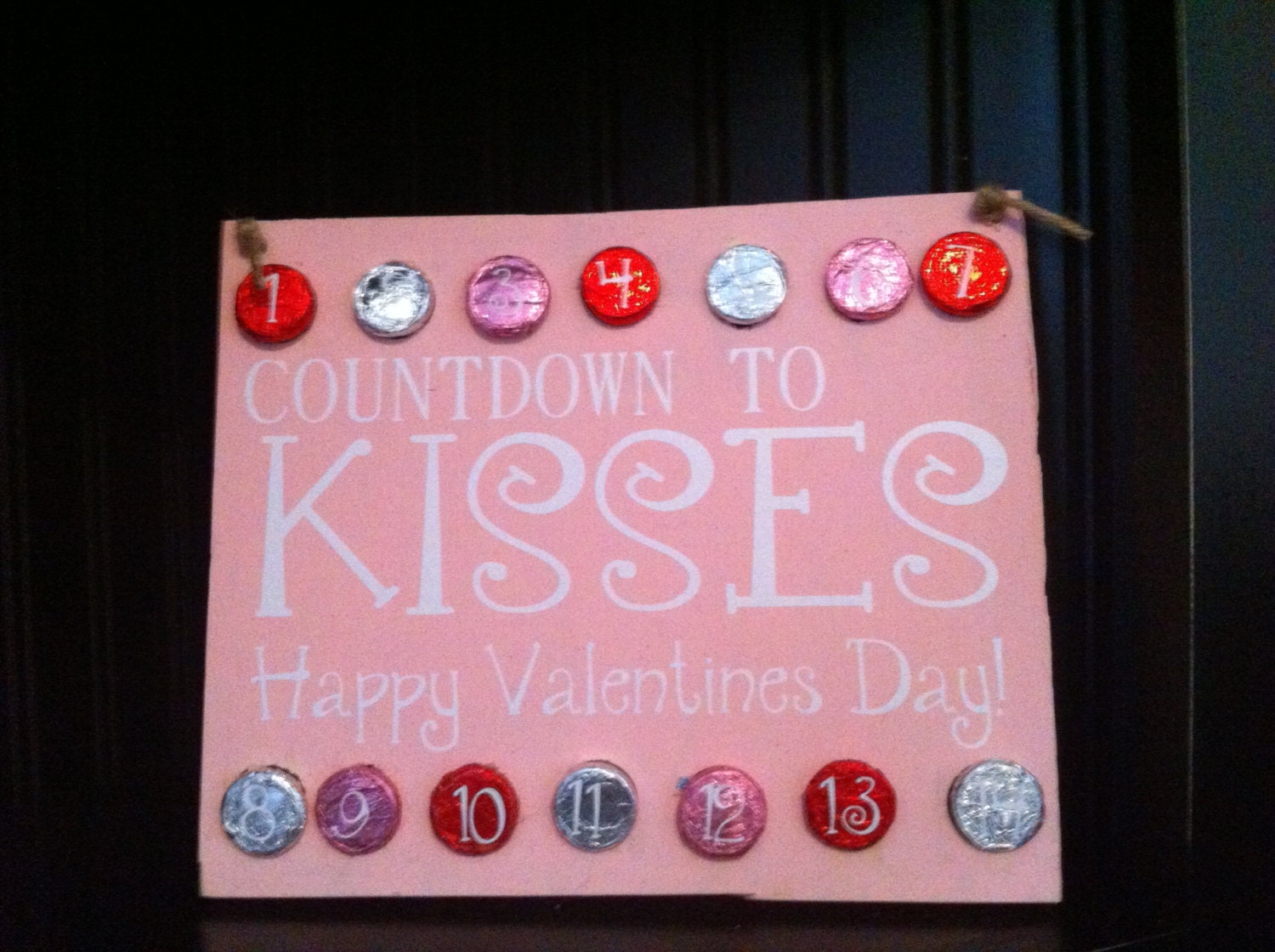 Countdown to Kises Valentines Day holiday candy kiss Be Mine LOVE Wood Sign heart hugs kisses home seasonal primitive shabby chic decor