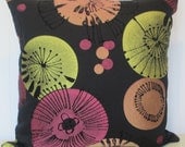 Woven Decorative Pillow Cover--20 x 20--Beautiful Throw Pillow--Black with Orange, Pink, Chartreuse