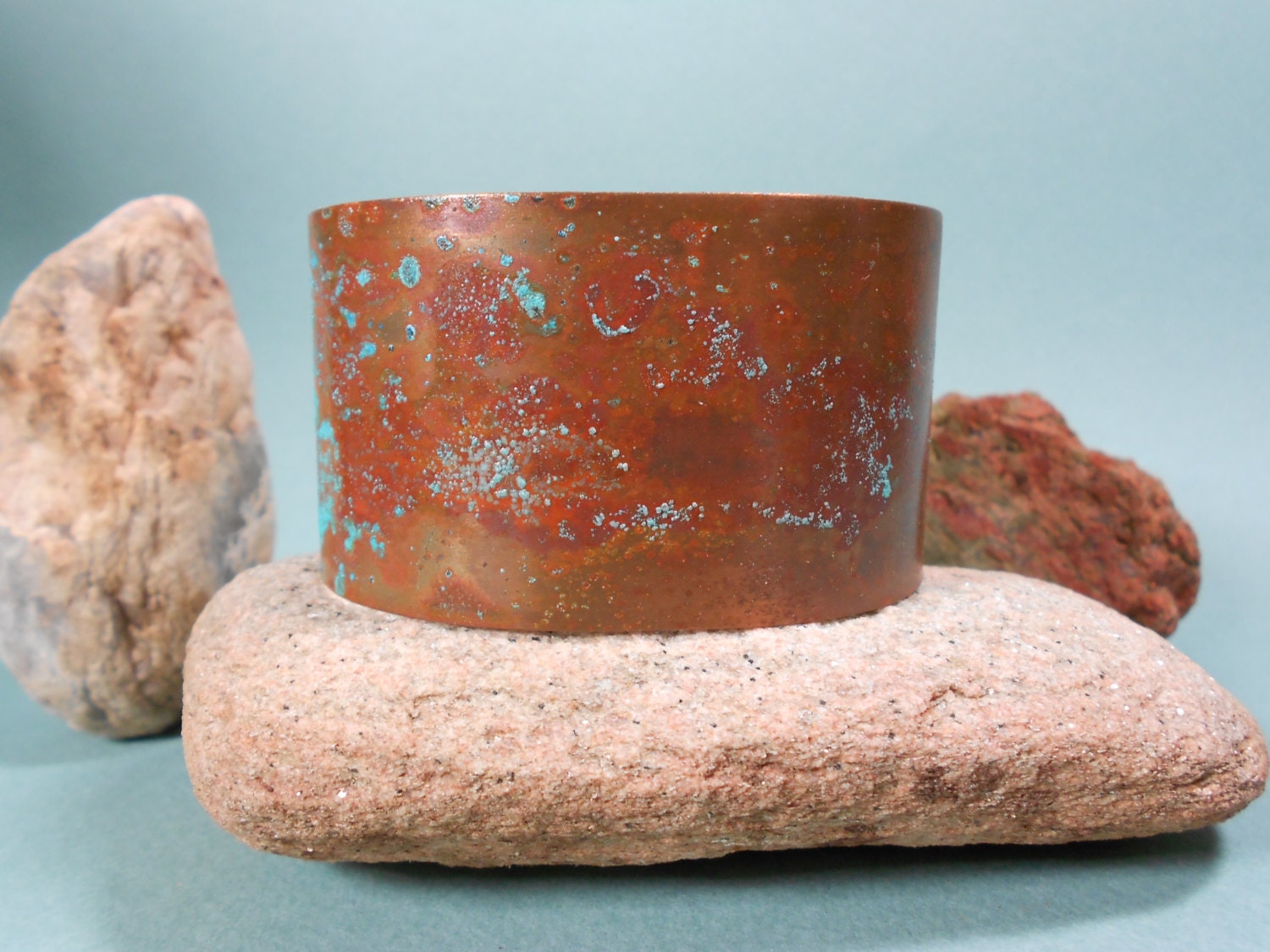 Bohemian Gypsy Copper Cuff Bracelet, green turquoise patina, rustic chunky, modern jewelry, Bangle Bracelet, stack bracelet (CC322)