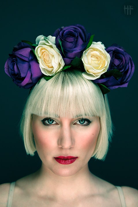Beautiful Purple and Ivory Rose Headband