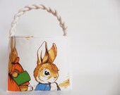 Peter Rabbit Easter Basket with Vintage Beatrix Potter Fabric - Boy Girl - Baby Shower - Birthday Party - Nursery - CLASSIC PETER 1 Handle