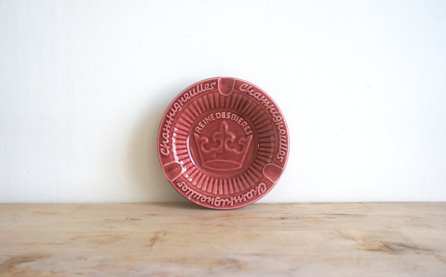 Vintage French Ashtray // Sarreguemines // Barware Bistro // oxblood burgundy // french ceramic// men man guy him // smoker