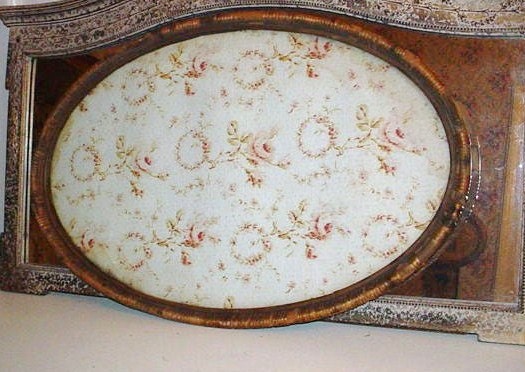 Antique French Tray Roses Barkcloth Bamboo Original Oval Vanity Tray Shabby Chic Home Decor 27 x 18