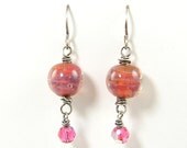 Silver and Pink Earrings - Bead Dangle Sterling Silver Crystal Drop Jewelry