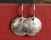 Round Silver Earrings with Spiral Design Sterling Domed Circle Textured Oxidized Simple Metal Jewelry