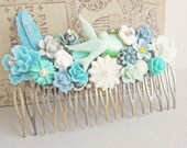 Turquoise Wedding Hair Comb Mint Green Hair Comb Something Blue Shabby Chic Hair Comb Maid of Honor Bridesmaid Bridal Headpiece