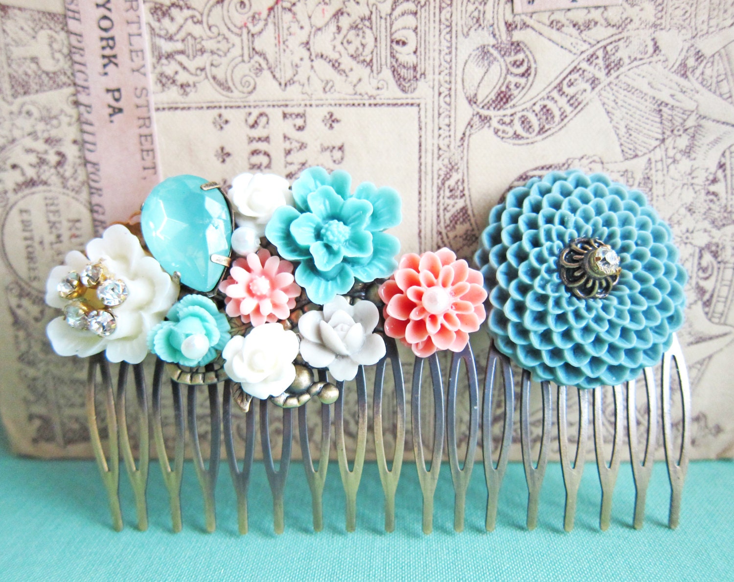 Wedding Hair Comb Pastel Colors Bridesmaid Hair Comb Dusty Blue Pink White Cream French Romance Summer Fall Winter