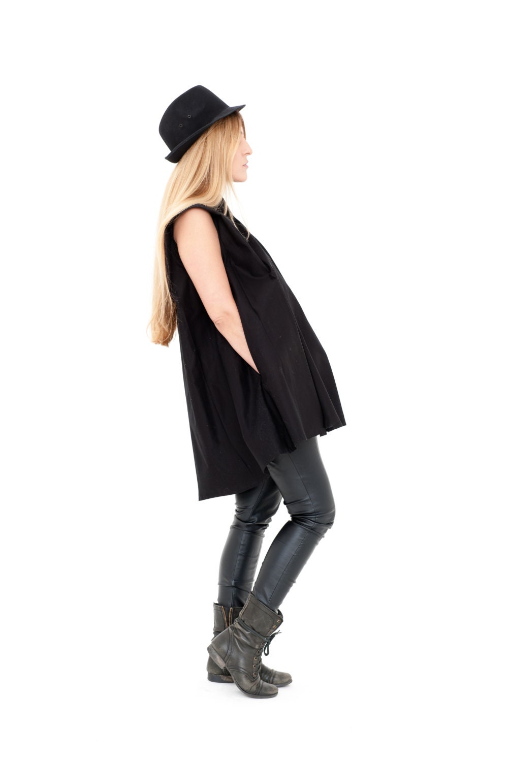 women vest, oversized black ves, Black Women Top
