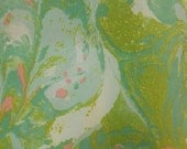 Green & Pink Marbled Paint Silk Scarf / Head Wrap / Ascot 36 x 8"