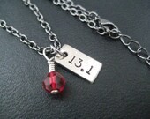 13.1 RACE MONTH Crystal Charm - Half Marathon Running Necklace on 18 inch gunmetal chain - Choose Your Race Month Crystal - Running Jewelry