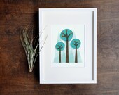 Forest Wall Art - Aqua Trees Nature Print - 8x10 Living Room Decor