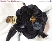 On Sale Bold Black and Gold Headband, Black flower headband, gold headband, flower headband, womens headband, handcrafted, feather headband