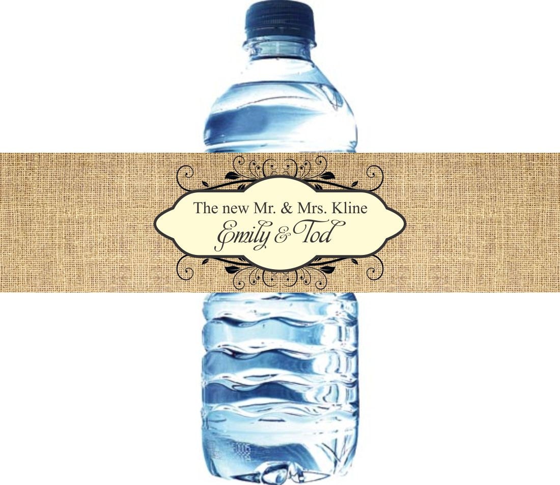 Burlap Waterproof Water Bottle Labels - 100 Printed labels with your wedding colors Il_570xn